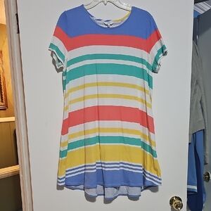 Crown & ivy Multicolor Striped Tunic Swing Dress High Low Sz Large Cotton Blend